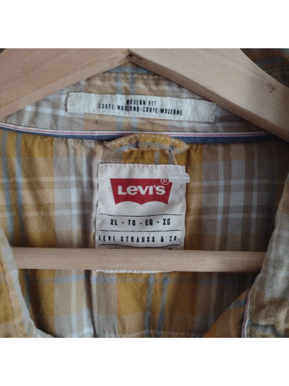 Levi's Mens Western Shirt XL Yellow Plaid Pearl Snap Dual Pocket - Picture 2 of 11